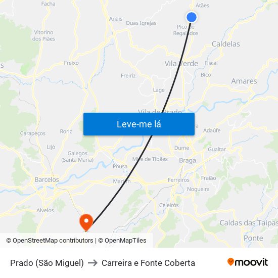 Prado (São Miguel) to Carreira e Fonte Coberta map