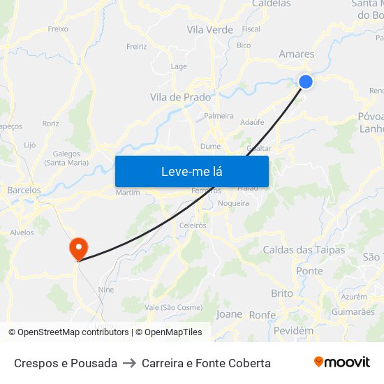 Crespos e Pousada to Carreira e Fonte Coberta map