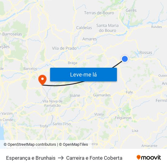 Esperança e Brunhais to Carreira e Fonte Coberta map