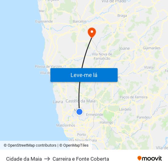 Cidade da Maia to Carreira e Fonte Coberta map