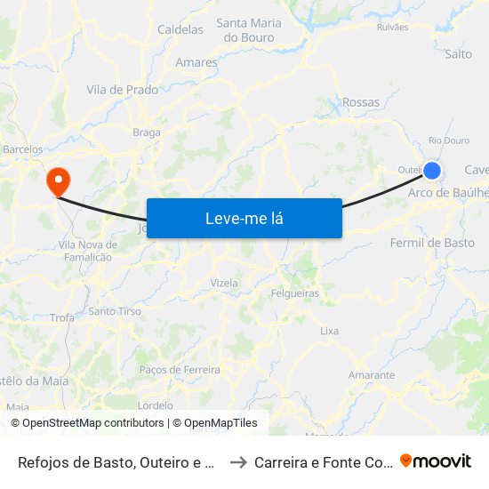 Refojos de Basto, Outeiro e Painzela to Carreira e Fonte Coberta map