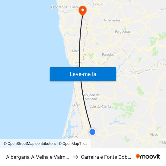 Albergaria-A-Velha e Valmaior to Carreira e Fonte Coberta map