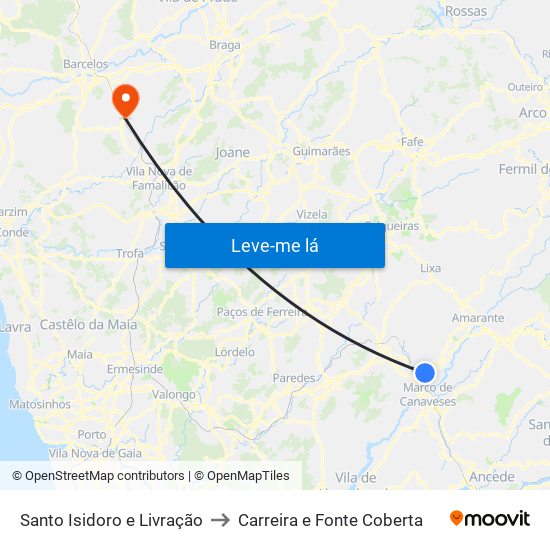 Santo Isidoro e Livração to Carreira e Fonte Coberta map