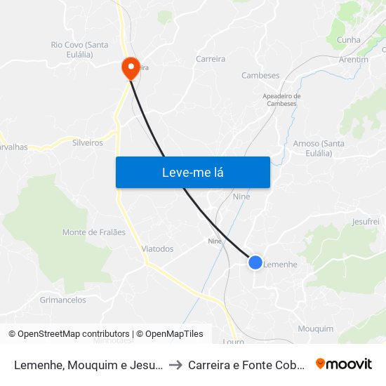 Lemenhe, Mouquim e Jesufrei to Carreira e Fonte Coberta map