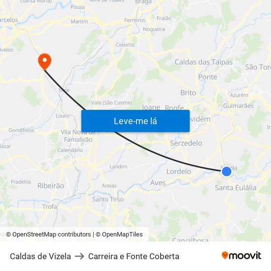 Caldas de Vizela to Carreira e Fonte Coberta map