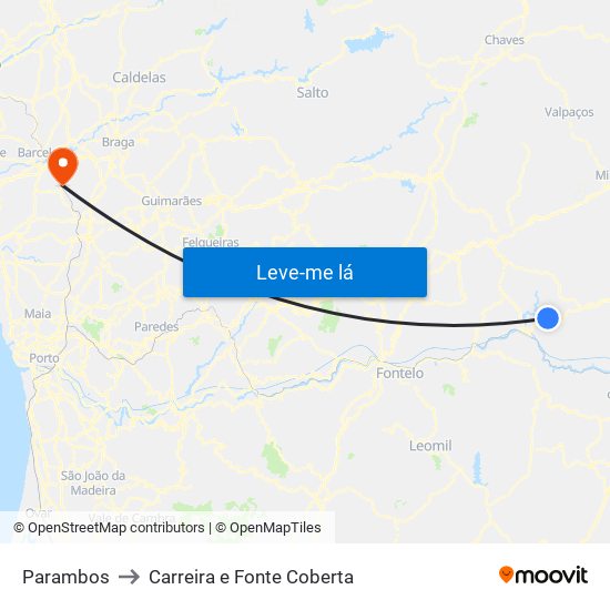 Parambos to Carreira e Fonte Coberta map