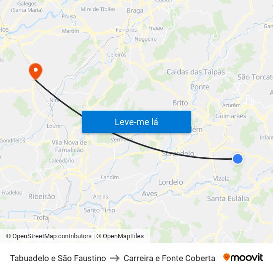Tabuadelo e São Faustino to Carreira e Fonte Coberta map