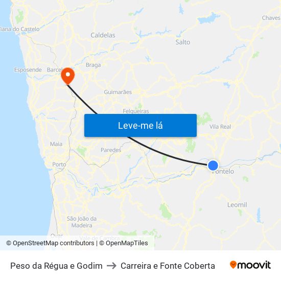 Peso da Régua e Godim to Carreira e Fonte Coberta map