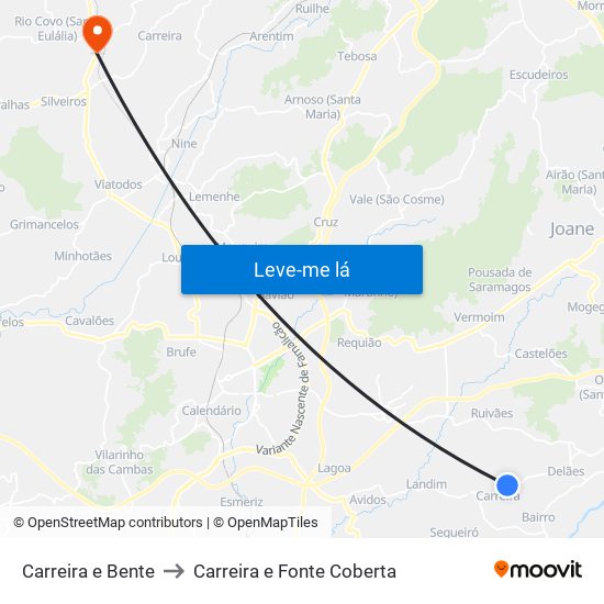 Carreira e Bente to Carreira e Fonte Coberta map