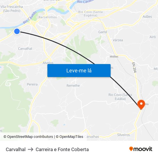 Carvalhal to Carreira e Fonte Coberta map