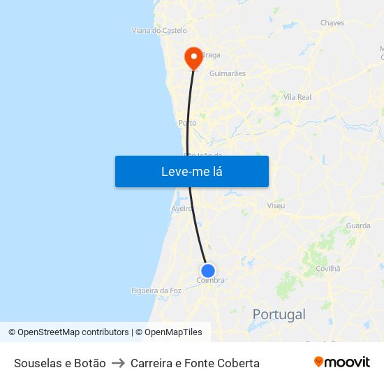 Souselas e Botão to Carreira e Fonte Coberta map