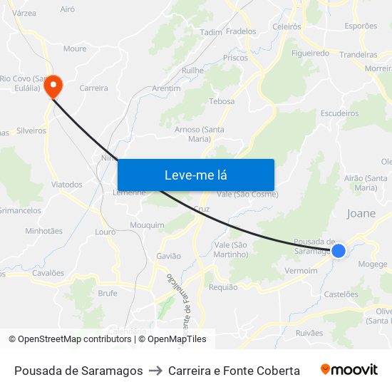 Pousada de Saramagos to Carreira e Fonte Coberta map