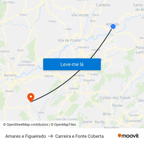 Amares e Figueiredo to Carreira e Fonte Coberta map