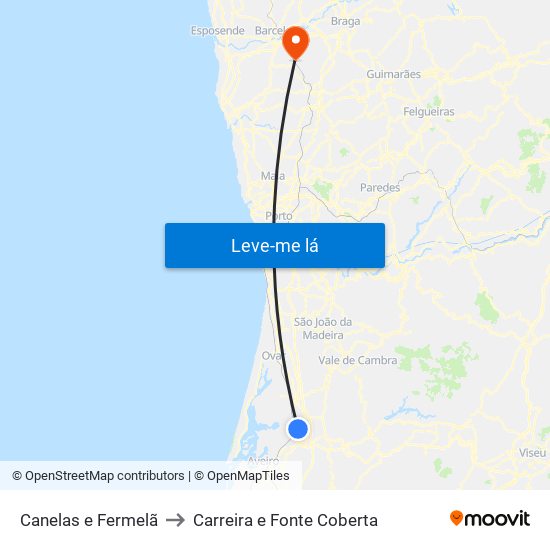 Canelas e Fermelã to Carreira e Fonte Coberta map