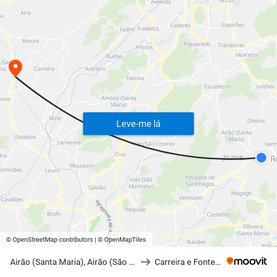 Airão (Santa Maria), Airão (São João) e Vermil to Carreira e Fonte Coberta map