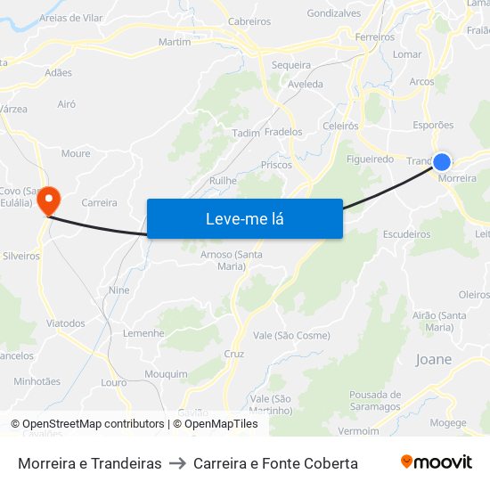 Morreira e Trandeiras to Carreira e Fonte Coberta map