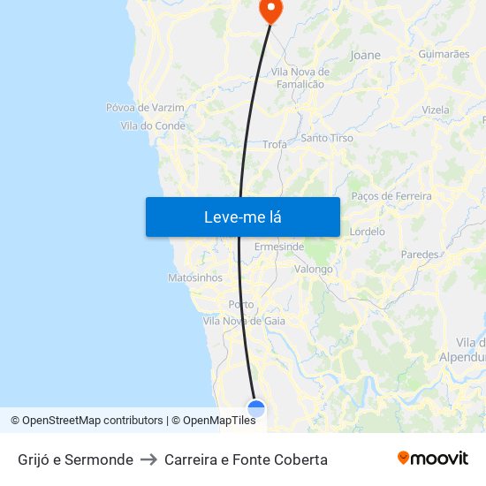 Grijó e Sermonde to Carreira e Fonte Coberta map