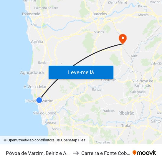 Póvoa de Varzim, Beiriz e Argivai to Carreira e Fonte Coberta map