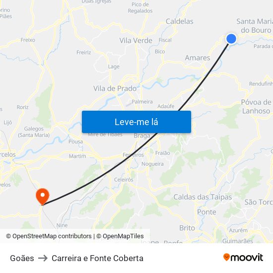 Goães to Carreira e Fonte Coberta map