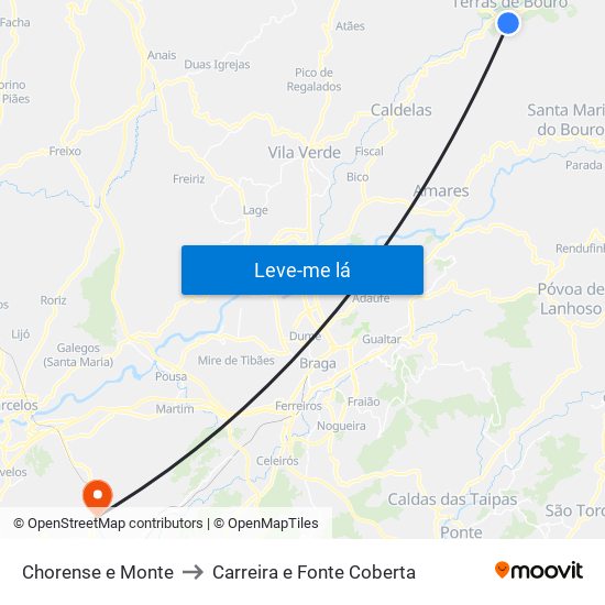 Chorense e Monte to Carreira e Fonte Coberta map