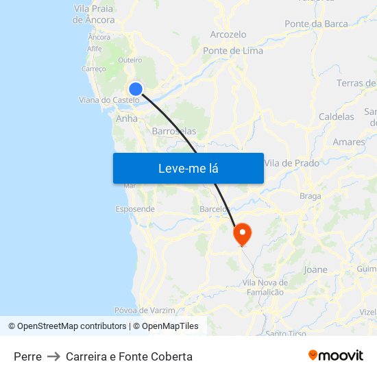 Perre to Carreira e Fonte Coberta map