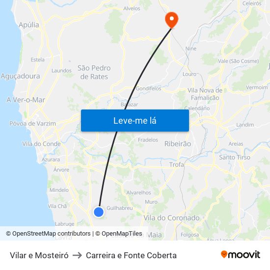 Vilar e Mosteiró to Carreira e Fonte Coberta map