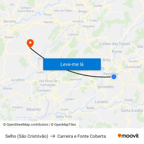 Selho (São Cristóvão) to Carreira e Fonte Coberta map