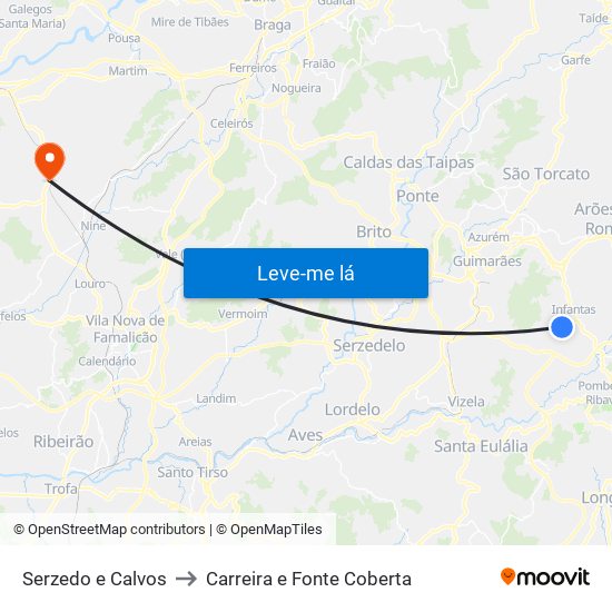 Serzedo e Calvos to Carreira e Fonte Coberta map