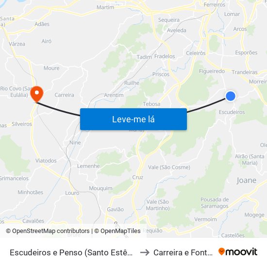 Escudeiros e Penso (Santo Estêvão e São Vicente) to Carreira e Fonte Coberta map