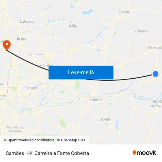 Samões to Carreira e Fonte Coberta map