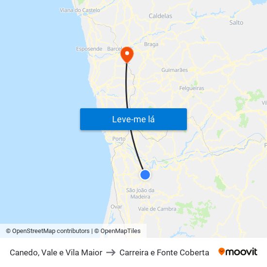 Canedo, Vale e Vila Maior to Carreira e Fonte Coberta map