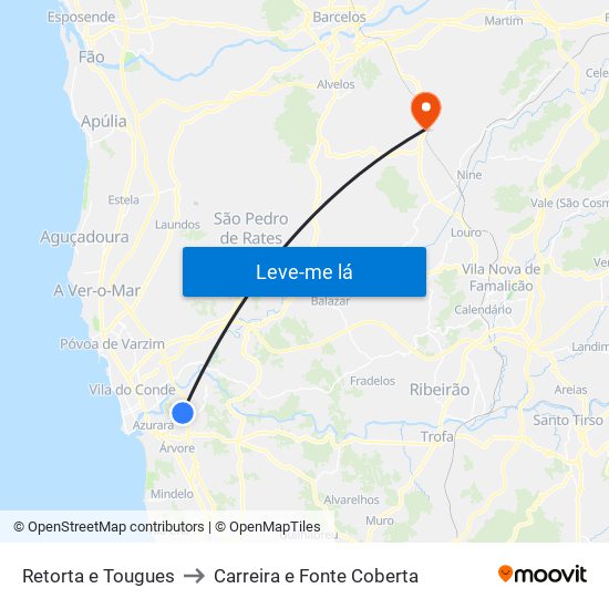 Retorta e Tougues to Carreira e Fonte Coberta map