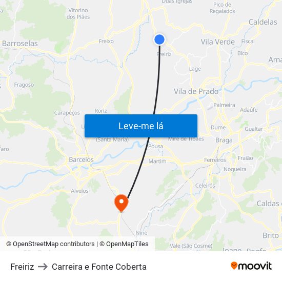 Freiriz to Carreira e Fonte Coberta map