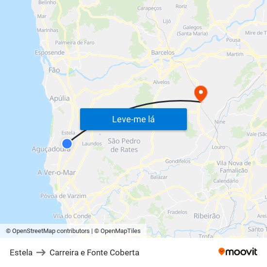 Estela to Carreira e Fonte Coberta map