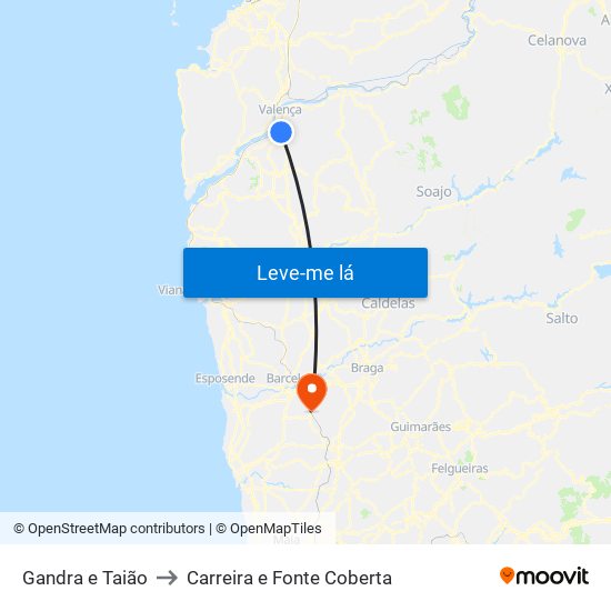 Gandra e Taião to Carreira e Fonte Coberta map