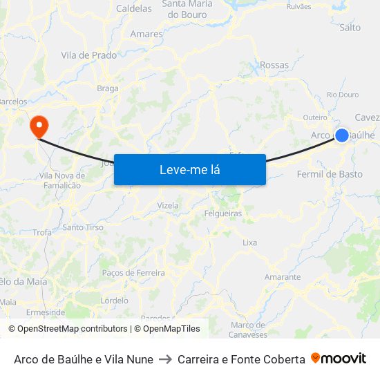 Arco de Baúlhe e Vila Nune to Carreira e Fonte Coberta map