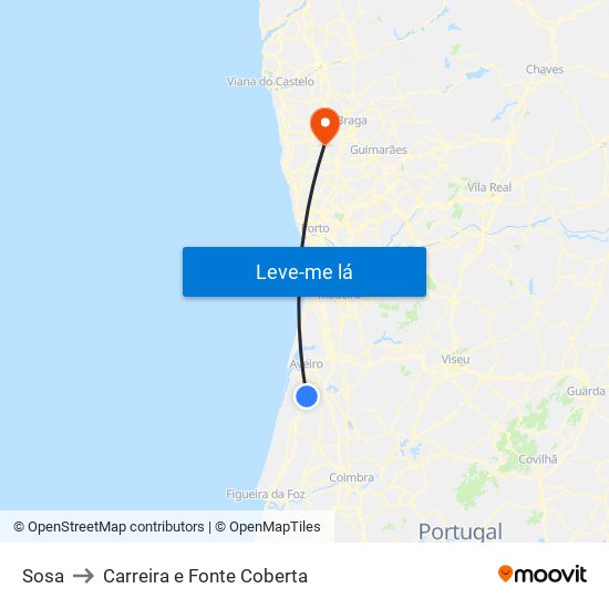 Sosa to Carreira e Fonte Coberta map