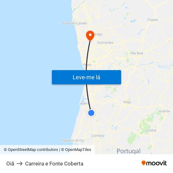 Oiã to Carreira e Fonte Coberta map