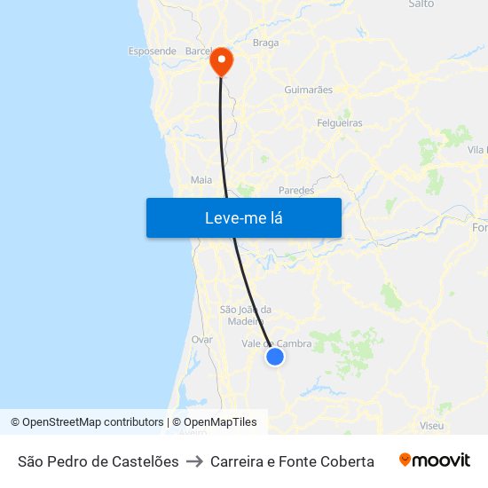 São Pedro de Castelões to Carreira e Fonte Coberta map