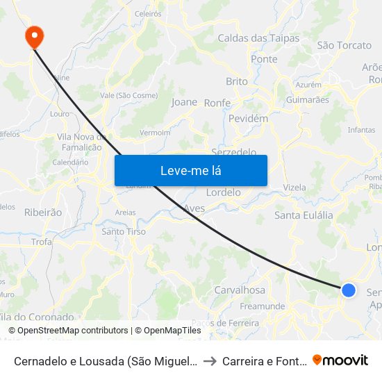 Cernadelo e Lousada (São Miguel e Santa Margarida) to Carreira e Fonte Coberta map
