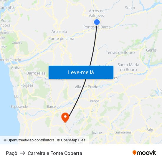 Paçô to Carreira e Fonte Coberta map