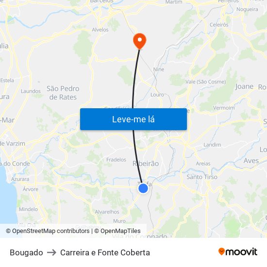 Bougado to Carreira e Fonte Coberta map