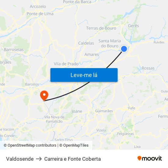 Valdosende to Carreira e Fonte Coberta map