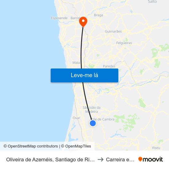Oliveira de Azeméis, Santiago de Riba-Ul, Ul, Macinhata da Seixa e Madail to Carreira e Fonte Coberta map