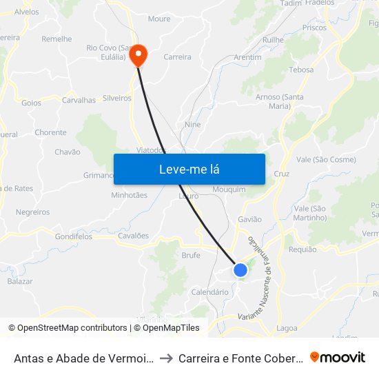 Antas e Abade de Vermoim to Carreira e Fonte Coberta map