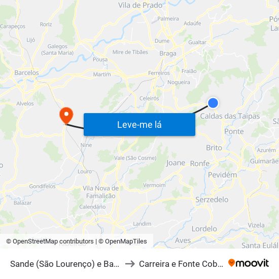 Sande (São Lourenço) e Balazar to Carreira e Fonte Coberta map