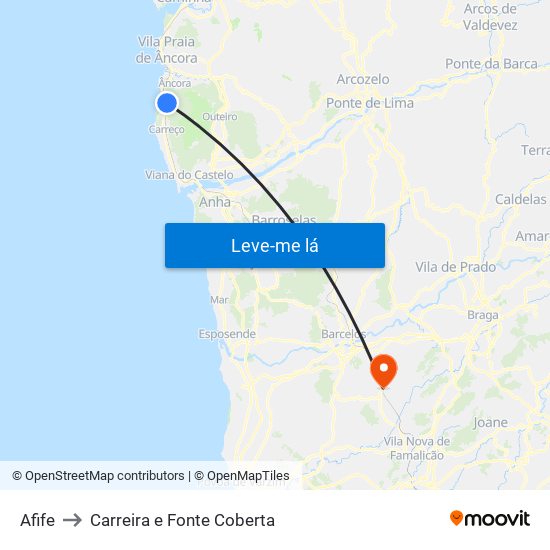 Afife to Carreira e Fonte Coberta map