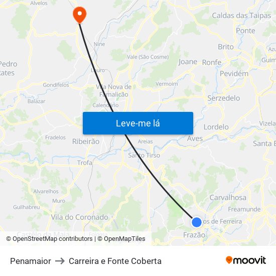 Penamaior to Carreira e Fonte Coberta map