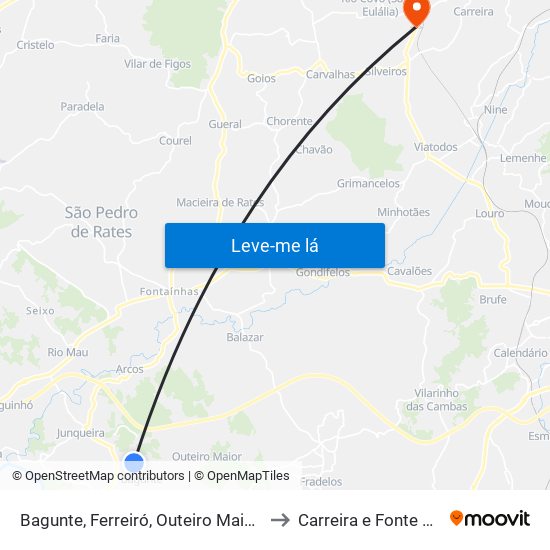 Bagunte, Ferreiró, Outeiro Maior e Parada to Carreira e Fonte Coberta map