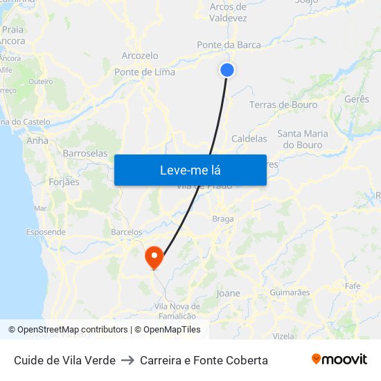 Cuide de Vila Verde to Carreira e Fonte Coberta map